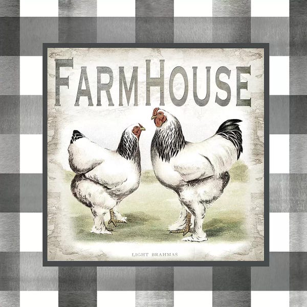 Chickens & Roosters: Buffalo Check Farm House Chickens Neutral I by Tre Sorelle Studios