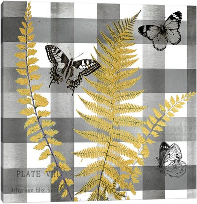 Buffalo Check Ferns and Butterflies Neutral I Canvas Art Print - Fern Art