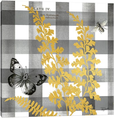 Buffalo Check Ferns and Butterflies Neutral II Canvas Art Print - Fern Art