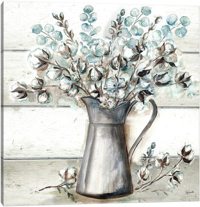 Farmhouse Cotton Tin Pitcher Canvas Art Print - Floral & Botanical Art