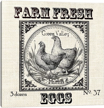 Farmhouse Grain Sack Label Chickens Canvas Art Print - Chicken & Rooster Art