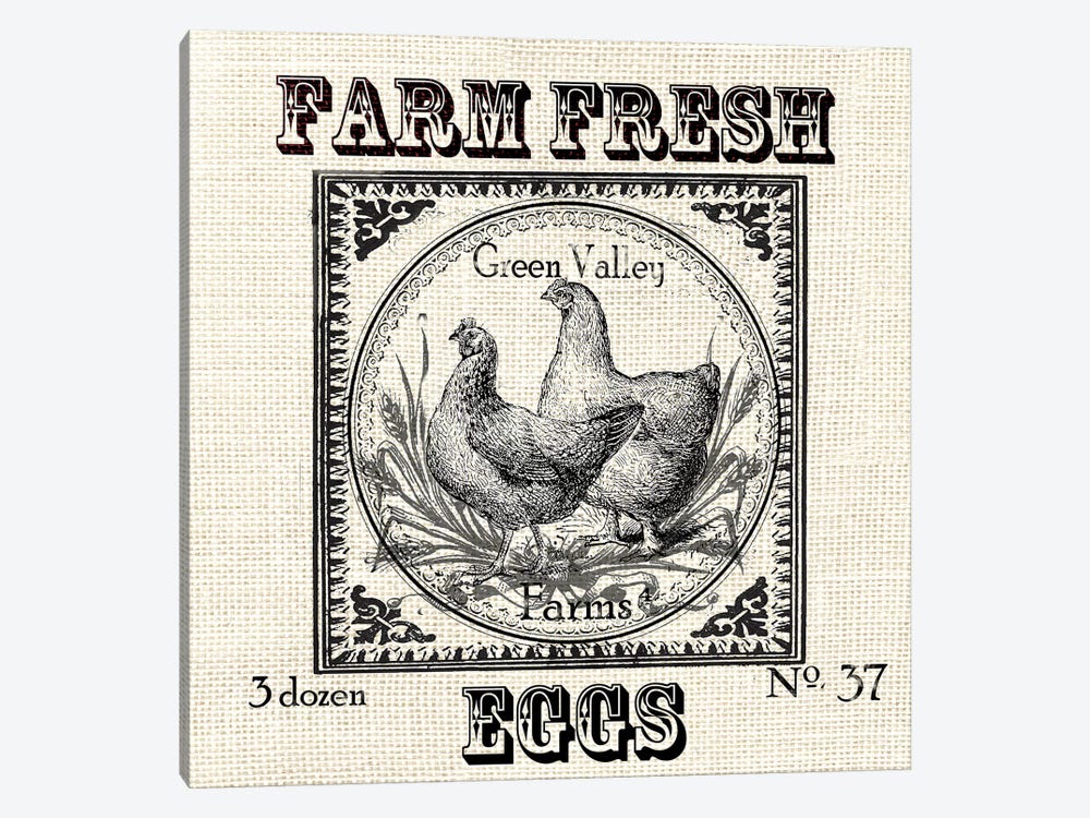 Farmhouse Grain Sack Label Chickens by Tre Sorelle Studios 1-piece Canvas Art