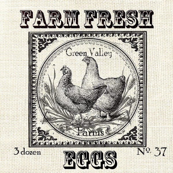 Tre Sorelle Studios: Farmhouse Grain Sack Label Chickens by Tre Sorelle Studios