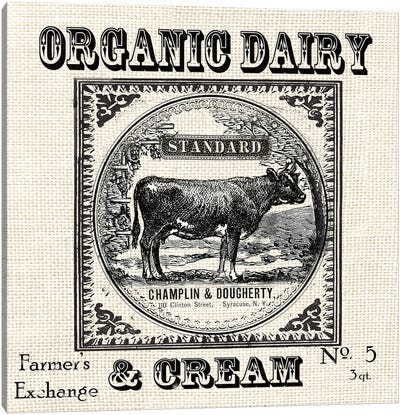 Farmhouse Grain Sack Label Cow Canvas Art Print - Farmhouse Kitchen Art