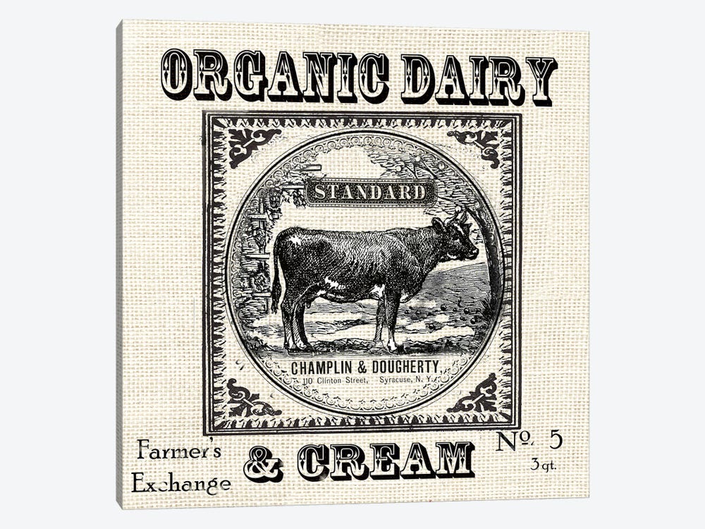Farmhouse Grain Sack Label Cow by Tre Sorelle Studios 1-piece Canvas Print