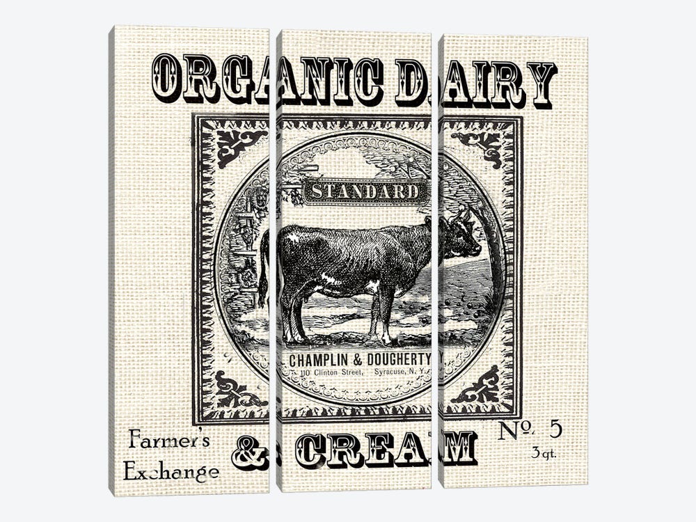 Farmhouse Grain Sack Label Cow by Tre Sorelle Studios 3-piece Art Print