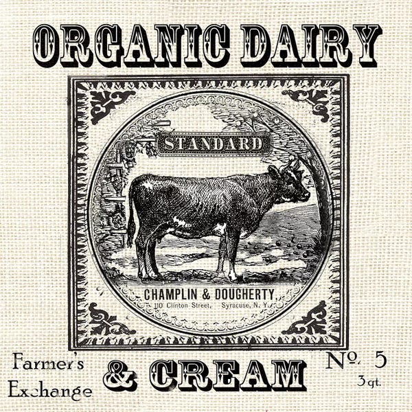 Tre Sorelle Studios: Farmhouse Grain Sack Label Cow by Tre Sorelle Studios