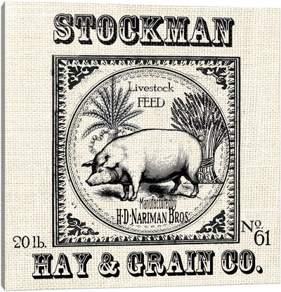 Farmhouse Grain Sack Label Pig Canvas Art Print - Pig Art