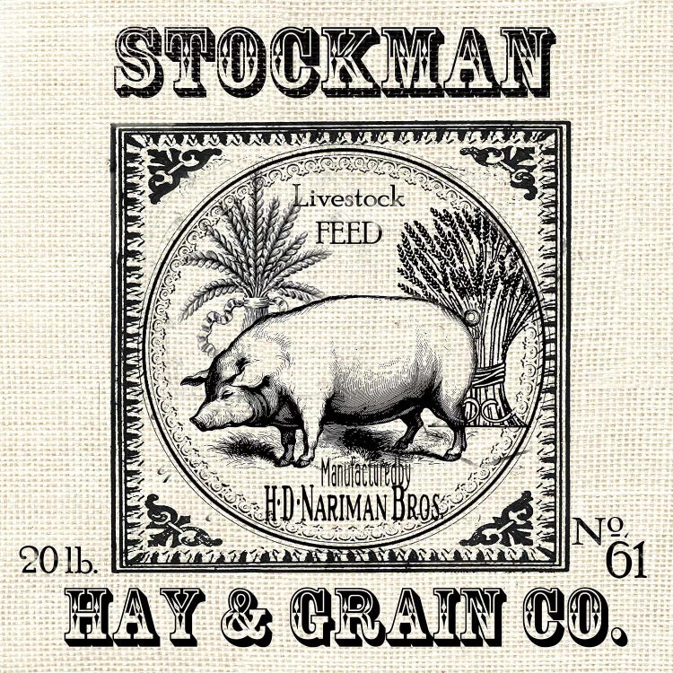 Farmhouse Grain Sack Label Pig