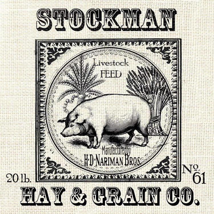 Farmhouse Grain Sack Label Pig by Tre Sorelle Studios wall art