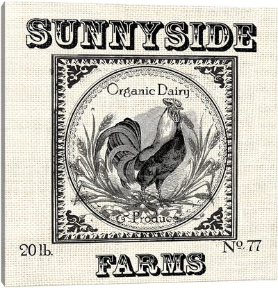 Farmhouse Grain Sack Label Rooster Canvas Art Print - Farmhouse Kitchen Art