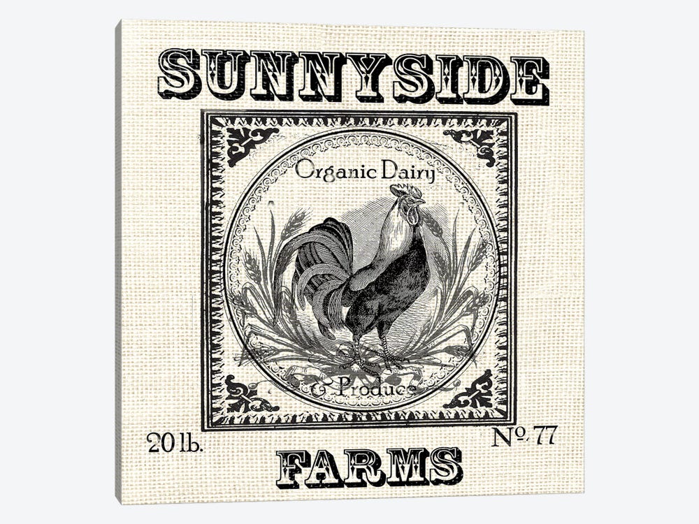 Farmhouse Grain Sack Label Rooster by Tre Sorelle Studios 1-piece Canvas Wall Art