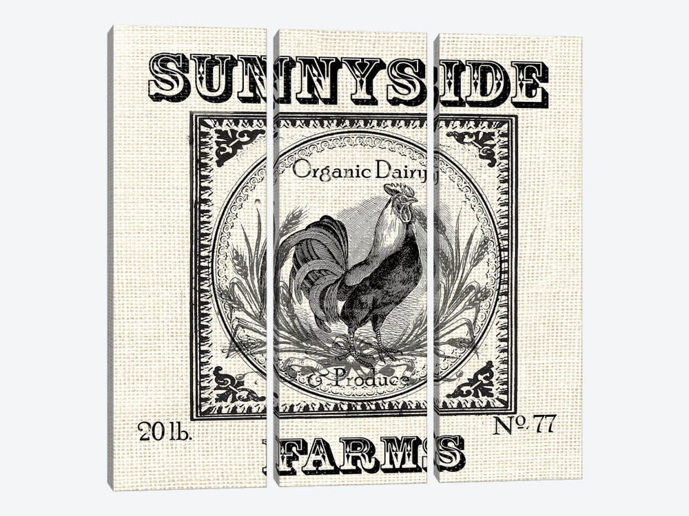Farmhouse Grain Sack Label Rooster by Tre Sorelle Studios 3-piece Canvas Wall Art