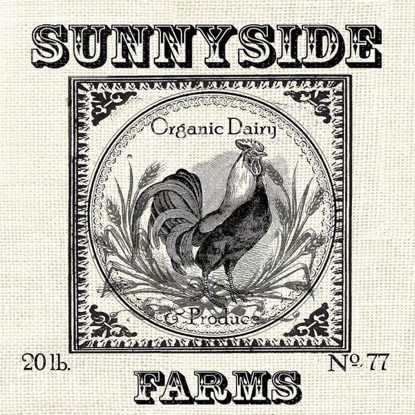 Tre Sorelle Studios: Farmhouse Grain Sack Label Rooster by Tre Sorelle Studios