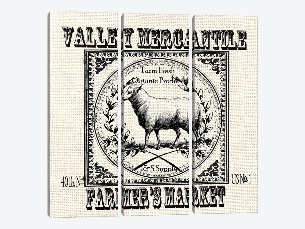 Farmhouse Grain Sack Label Sheep by Tre Sorelle Studios 3-piece Canvas Art Print