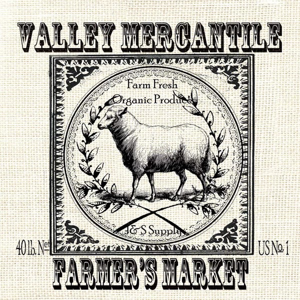 Tre Sorelle Studios: Farmhouse Grain Sack Label Sheep by Tre Sorelle Studios