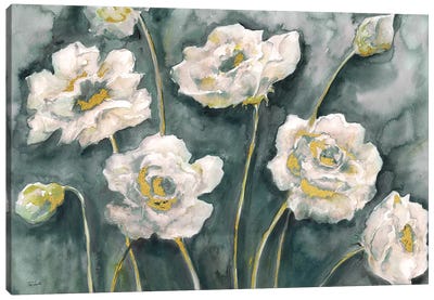 Gray and White Floral Landscape Canvas Art Print - Tre Sorelle Studios