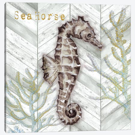 Gray Gold Chevron Seahorse Canvas Print #TSS147} by Tre Sorelle Studios Art Print