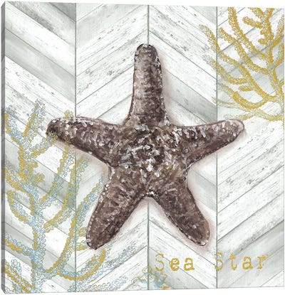Gray Gold Chevron Star Fish Canvas Art Print - Starfish Art