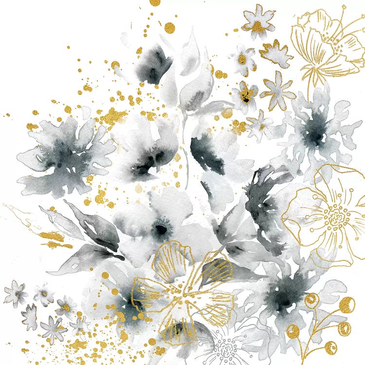 Watercolor Gray and Gold Floral