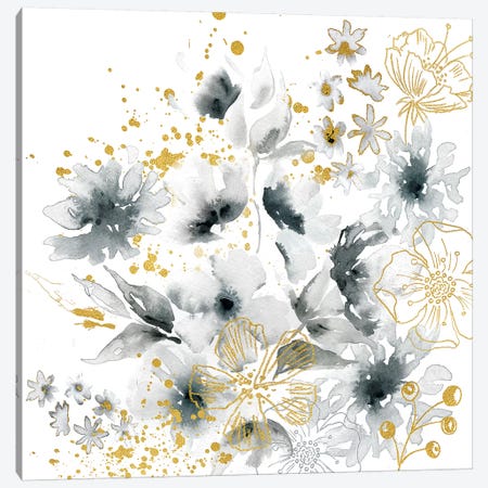 Watercolor Gray and Gold Floral Canvas Print #TSS153} by Tre Sorelle Studios Canvas Print