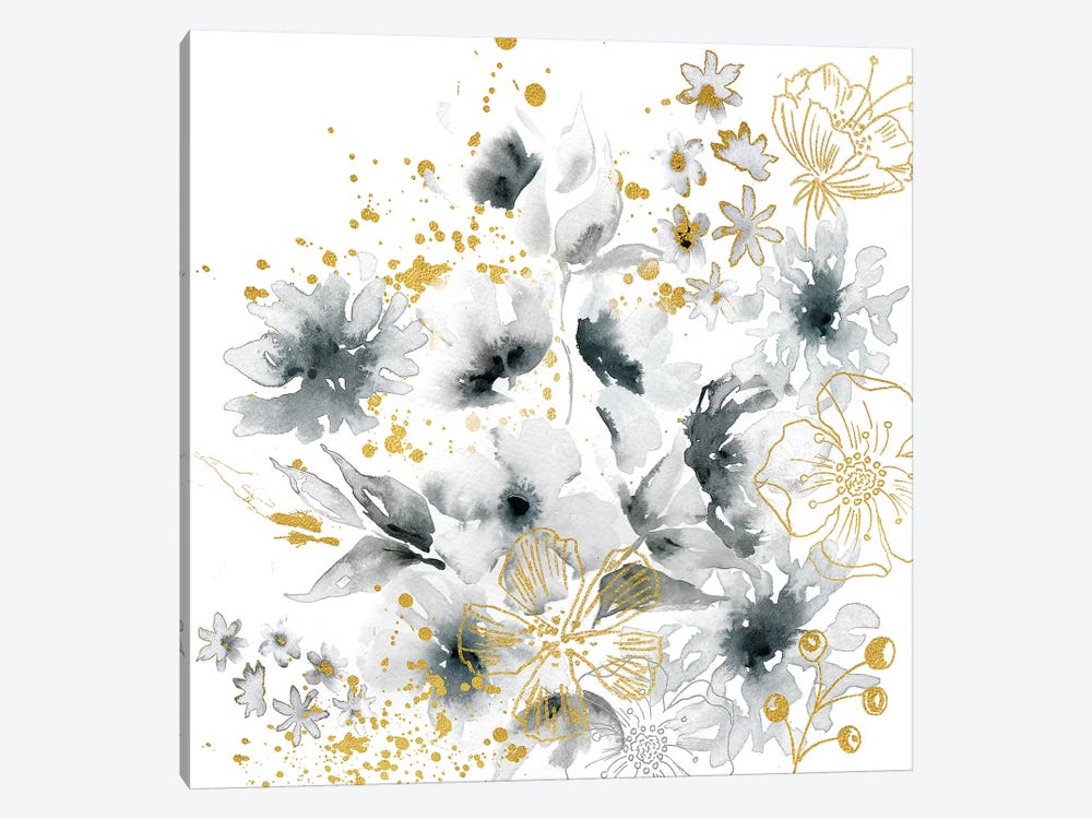 Watercolor Gray and Gold Floral by Tre Sorelle Studios 1-piece Canvas Wall Art