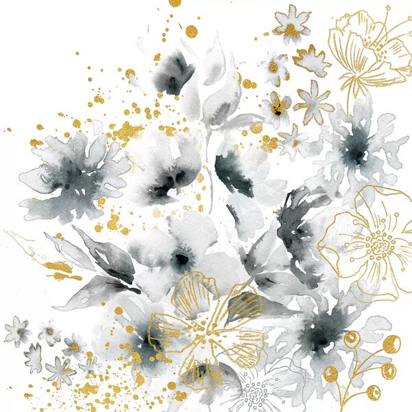 Tre Sorelle Studios: Watercolor Gray and Gold Floral by Tre Sorelle Studios