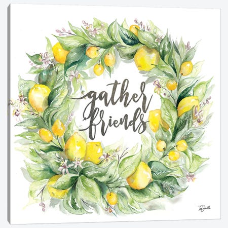 Watercolor Lemon Wreath Gather Friends Canvas Print #TSS154} by Tre Sorelle Studios Canvas Art