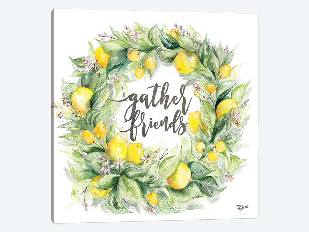 Watercolor Lemon Wreath Gather Friends by Tre Sorelle Studios 1-piece Canvas Print