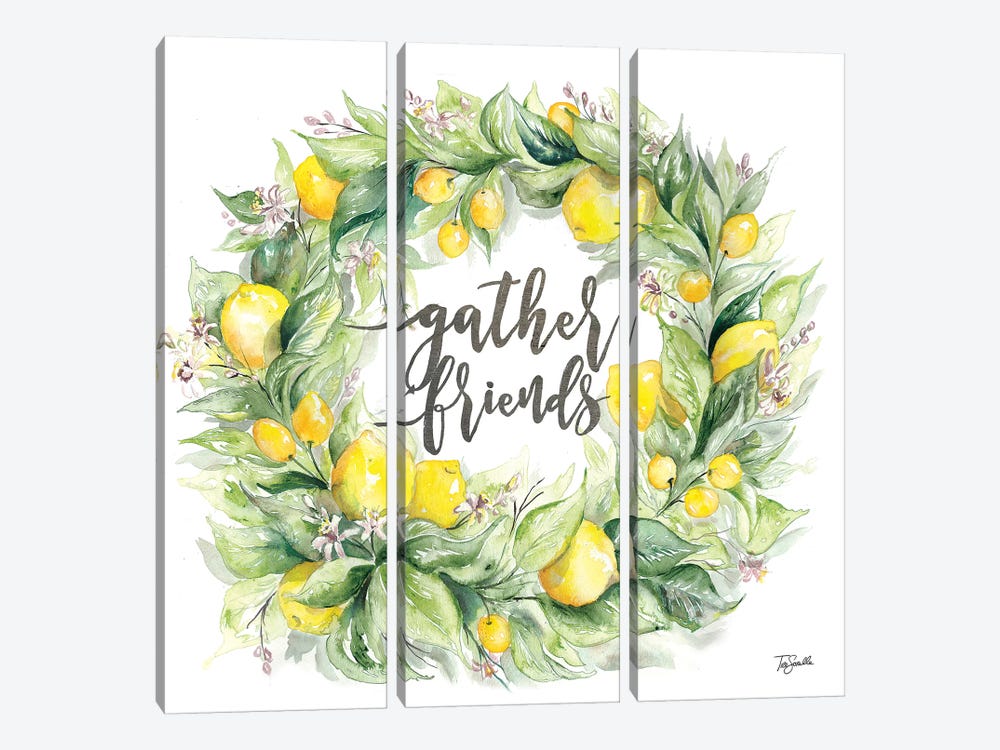 Watercolor Lemon Wreath Gather Friends by Tre Sorelle Studios 3-piece Canvas Art Print