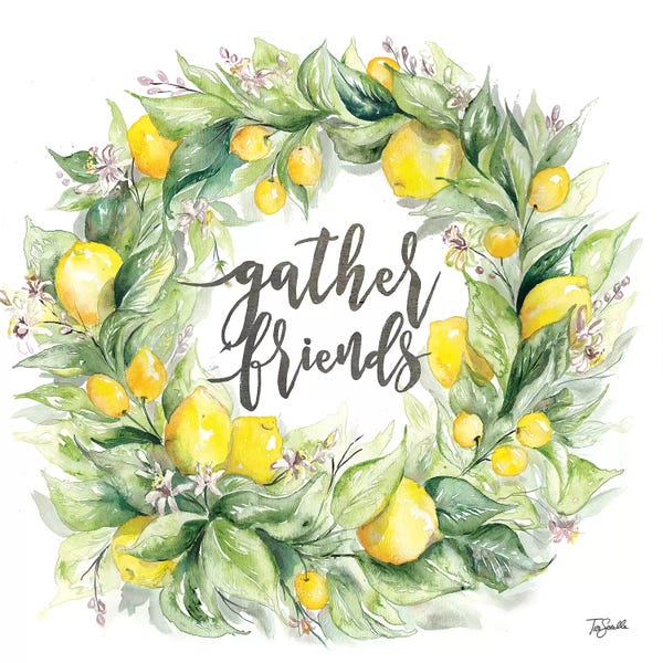 Roaring Brook Art: Watercolor Lemon Wreath Gather Friends by Tre Sorelle Studios