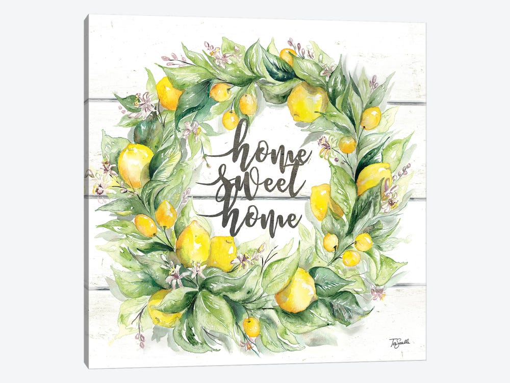 Watercolor Lemon Wreath Home Sweet Home by Tre Sorelle Studios 1-piece Canvas Artwork