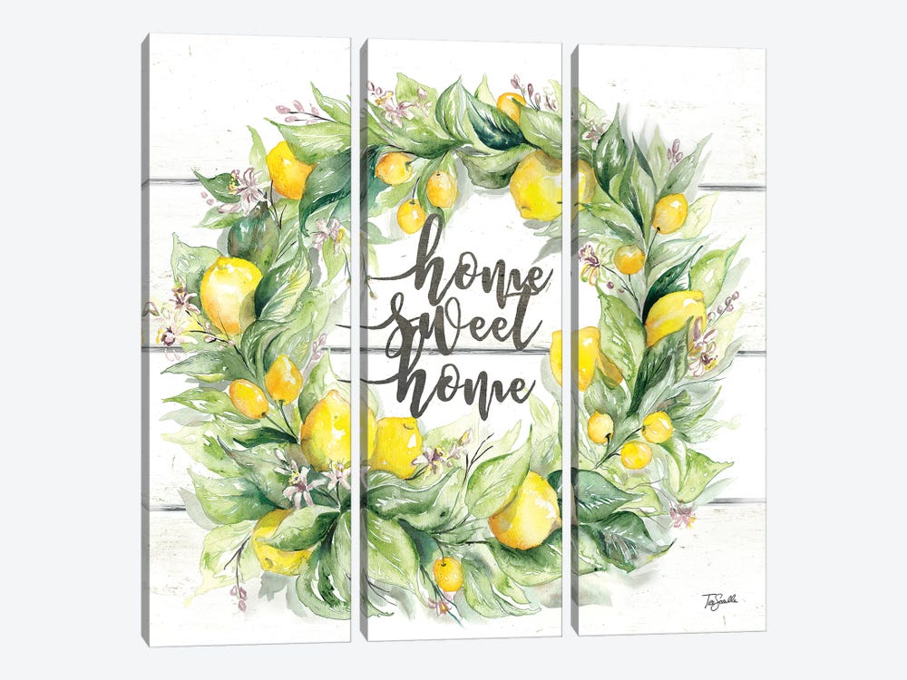 Watercolor Lemon Wreath Home Sweet Home by Tre Sorelle Studios 3-piece Canvas Artwork
