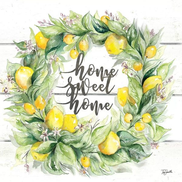 Roaring Brook Art: Watercolor Lemon Wreath Home Sweet Home by Tre Sorelle Studios