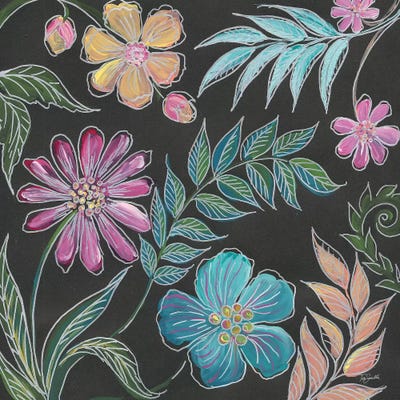 Boho Florals on Black I by Tre Sorelle Studios framed wall art