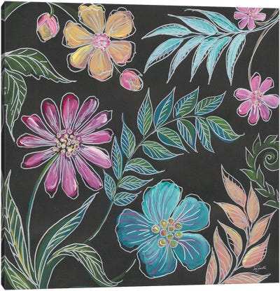 Boho Florals on Black I Canvas Art Print - Tre Sorelle Studios