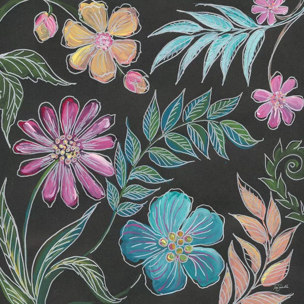 Tre Sorelle Studios: Boho Florals on Black I by Tre Sorelle Studios