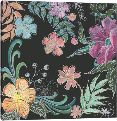 Boho Florals on Black II Canvas Art Print - Tre Sorelle Studios