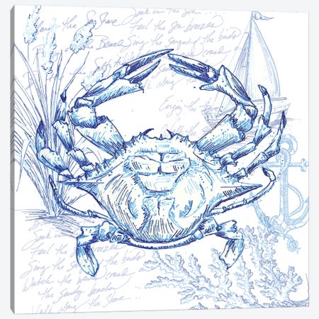 Coastal Sketchbook Crab Canvas Print #TSS163} by Tre Sorelle Studios Canvas Artwork