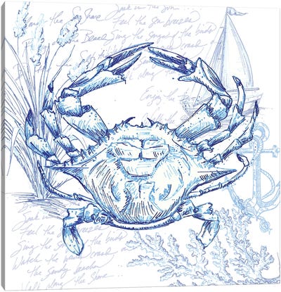Coastal Sketchbook Crab Canvas Art Print - Crab Art