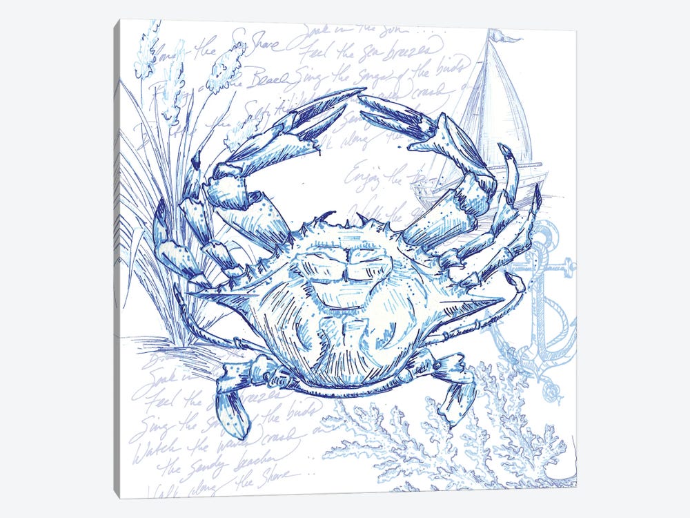 Coastal Sketchbook Crab by Tre Sorelle Studios 1-piece Canvas Art Print