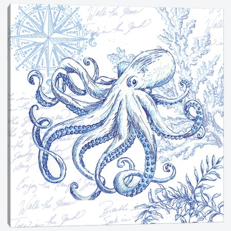 Coastal Sketchbook Octopus Canvas Print #TSS164} by Tre Sorelle Studios Canvas Art Print