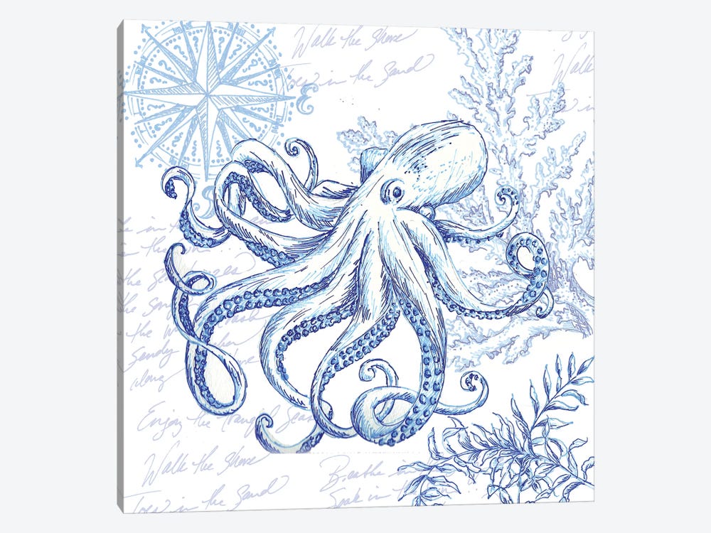 Coastal Sketchbook Octopus by Tre Sorelle Studios 1-piece Canvas Wall Art