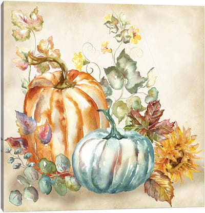 Watercolor Harvest Pumpkin I Canvas Art Print - Large Art for Kitchen