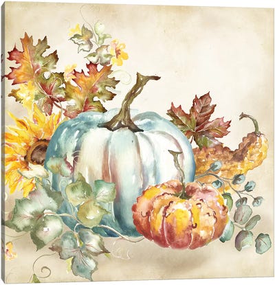 Watercolor Harvest Pumpkin III Canvas Art Print - Thanksgiving Art