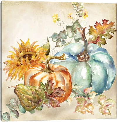 Watercolor Harvest Pumpkin IV Canvas Art Print - Large Art for Kitchen