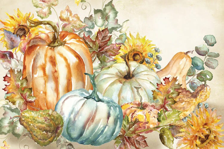 Watercolor Harvest Pumpkin landscape