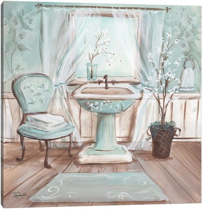 Aqua Blossom Bath I Canvas Art Print - Interiors