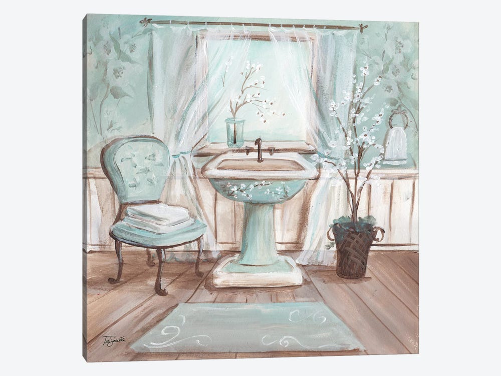 Aqua Blossom Bath I by Tre Sorelle Studios 1-piece Canvas Print