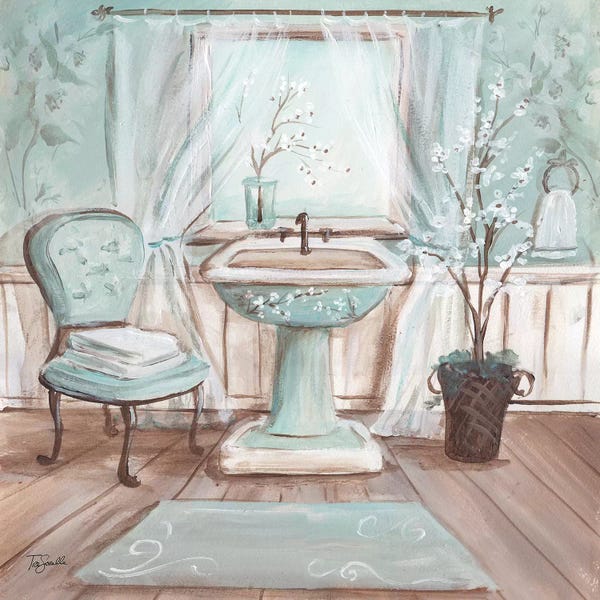 Tre Sorelle Studios: Aqua Blossom Bath I by Tre Sorelle Studios